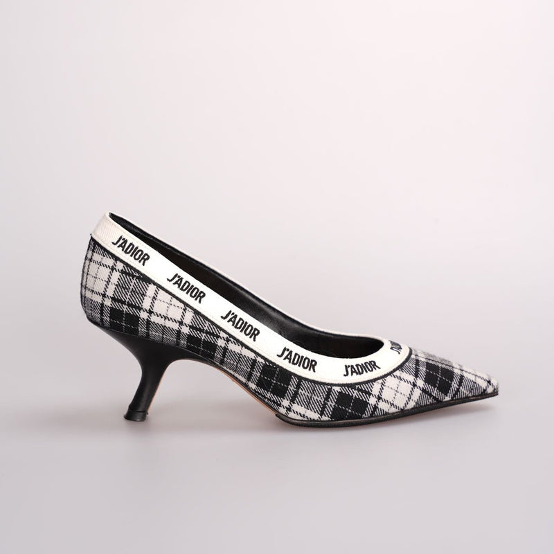 Dior Canvas Ribbon Tartan Print Embroidered J'Adior Pumps Luxury Brand Shoes MILOURA