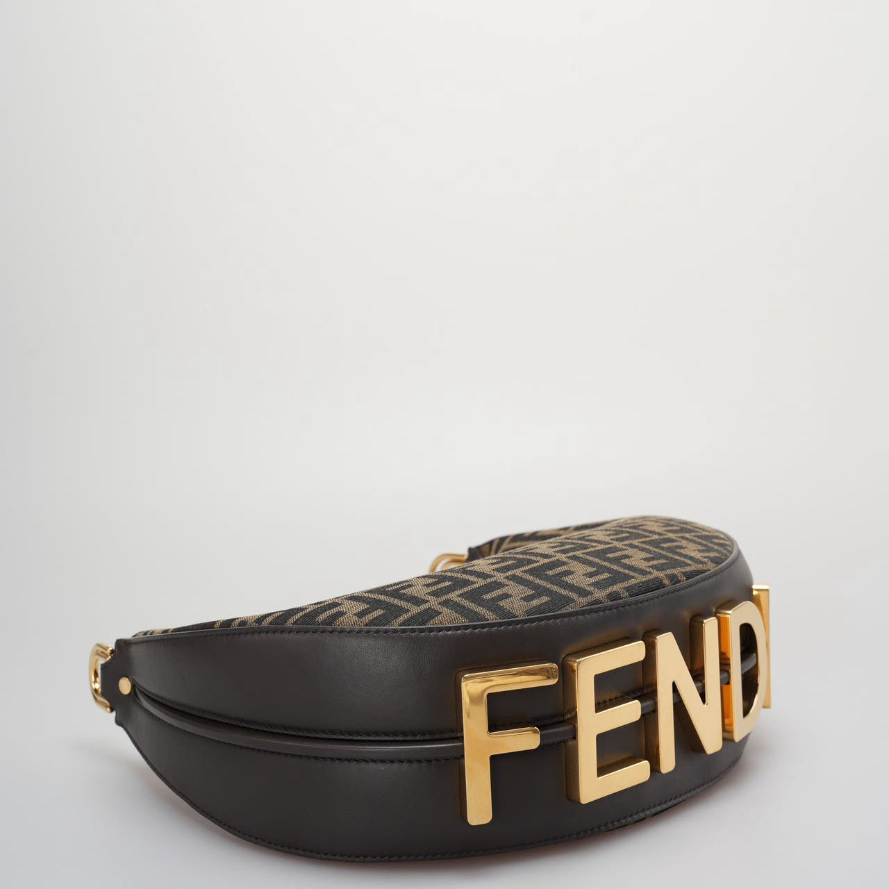 Used Fendi graphy Small Brown FF Jacquard Fabric Bag MILOURA