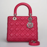 Christian Dior Red Lady Dior Lambskin bag Cannage Medium