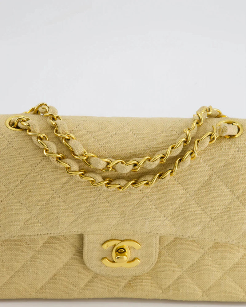 Chanel Vintage Beige Small Fabric Double Flap Bag with 24K Gold Hardware Chanel Bag MILOURA