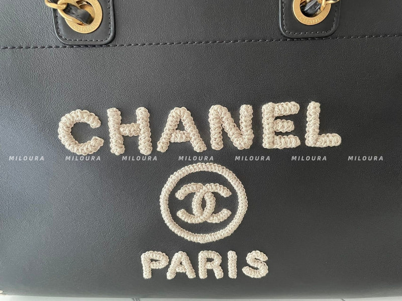 Chanel Black Large Deauville tote bag in Calfskin Leather with Gold Hardware Limited Edition Chanel Bag MILOURA