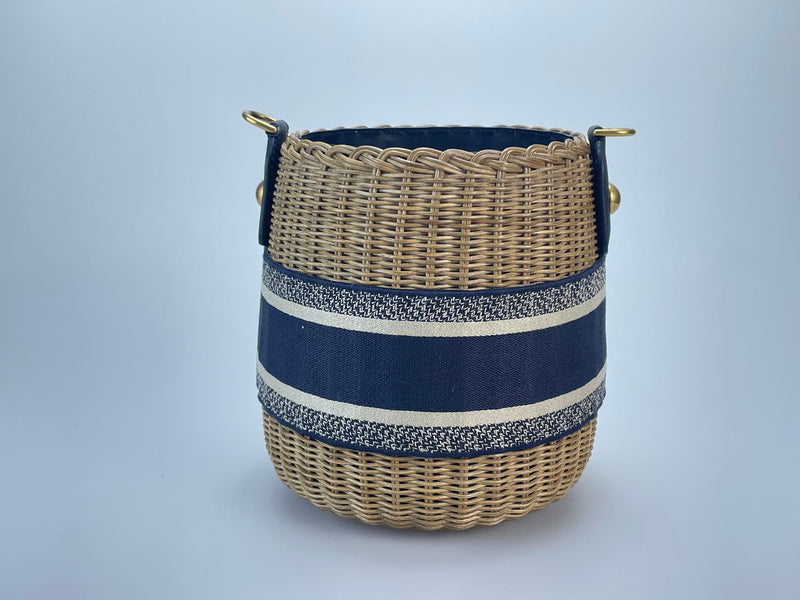 Dior Dioriviera Bucket Bag in Wicker and Blue Canvas With Gold Hardware Luxury Designer Bag MILOURA