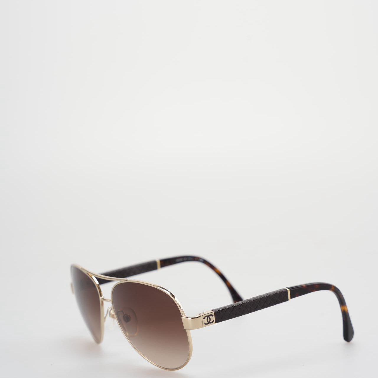 Used Chanel CC Aviator Sunglasses 4195-Q in Brown and Gold MILOURA