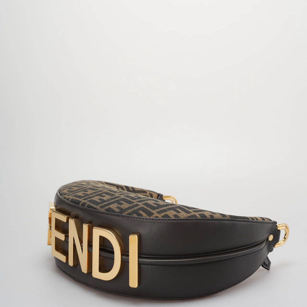 Used Fendi graphy Small Brown FF Jacquard Fabric Bag MILOURA