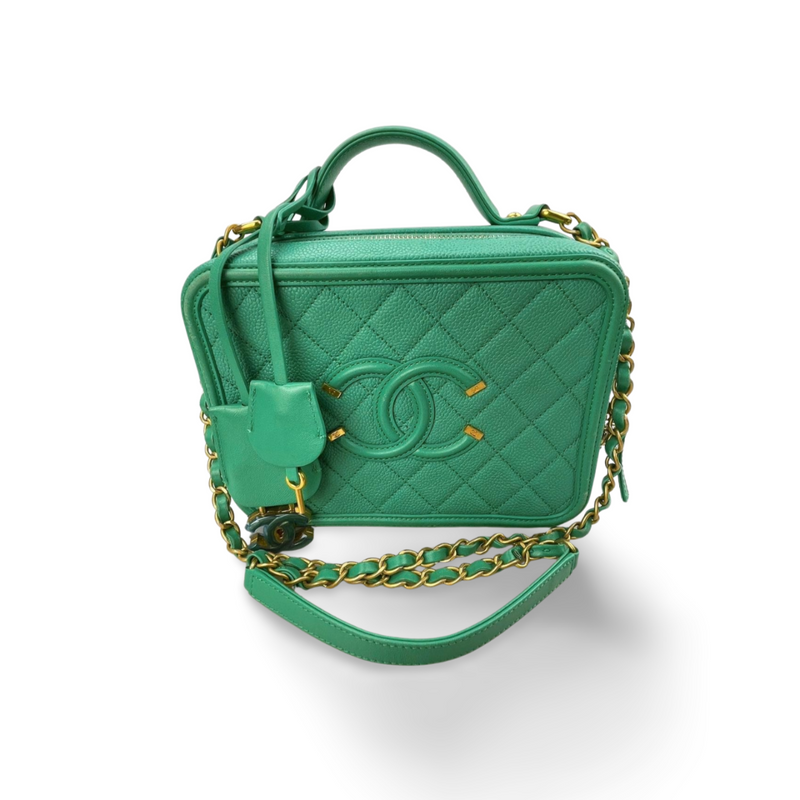 Chanel Mint Green Medium CC Vanity Case Bag in Caviar Leather with Brushed Gold Hardware Chanel Bag MILOURA