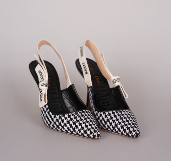 Used Dior J'Adior sandals in black and white houndstooth canvas