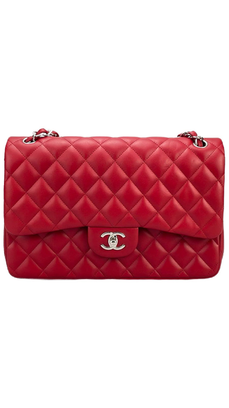 Chanel Jumbo Rouge Classic Flap Bag in Lambskin with silber Hardware Chanel Bag MILOURA