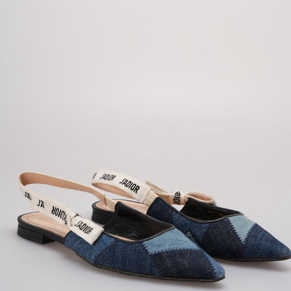 Authentic Preowned Christian Dior J'Adior Slingback Flats Denim 38