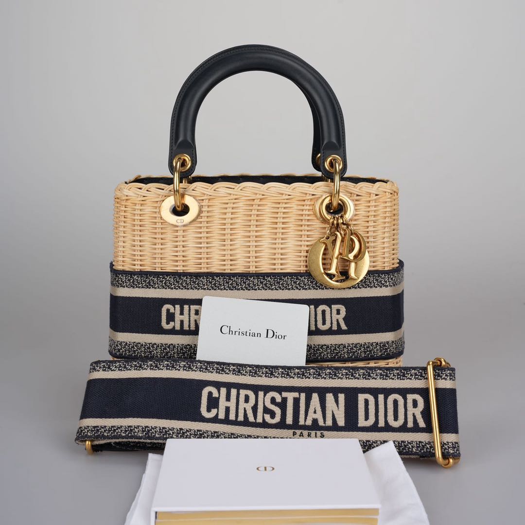 Used Christian Dior Natural Wicker/Blue Oblique Canvas | Miloura