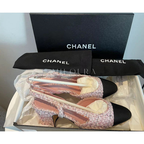 Used CHANEL TWEED SLINGBACK 38 MILOURA