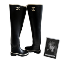 Chanel rubber over the knee boots in black and white with CC logo 36 Limited Edition