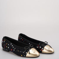 Chanel Black Sequin Ballet Flats with Gold Cap Toe size 35.5