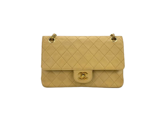 Chanel Beige vintage Classic Double Flap Bag medium with gold Hardware Chanel Bag MILOURA