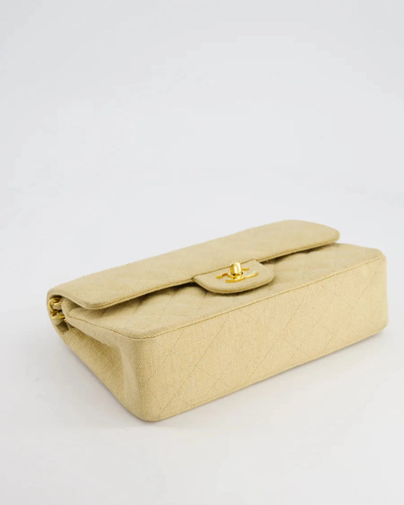 Chanel Vintage Beige Small Fabric Double Flap Bag with 24K Gold Hardware Chanel Bag MILOURA