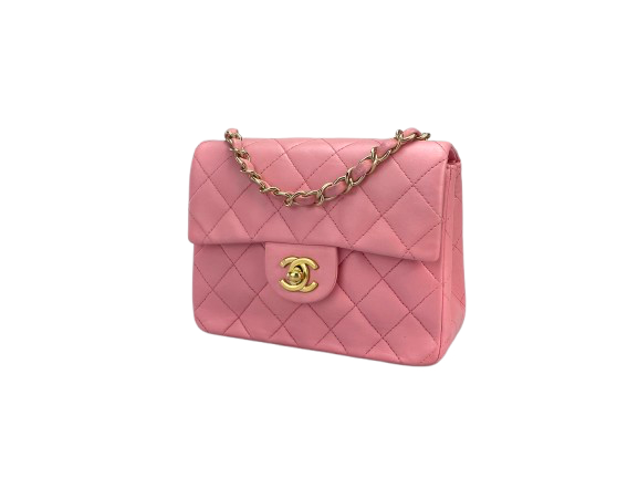 Chanel Vintage Rose Pink Classic Mini Square Flap Bag in Lambskin with Gold Hardware Chanel Bag MILOURA