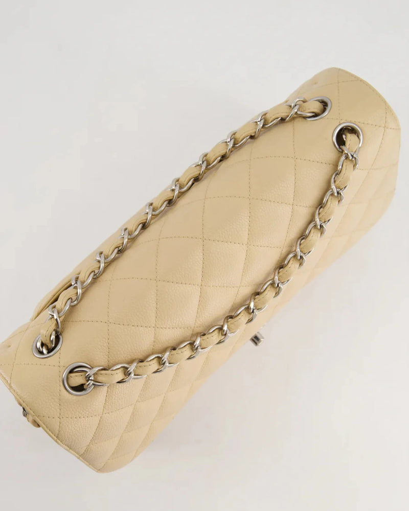 Chanel Beige Jumbo Classic Double Flap Bag in Caviar Leather with Silver Hardware Chanel Bag MILOURA