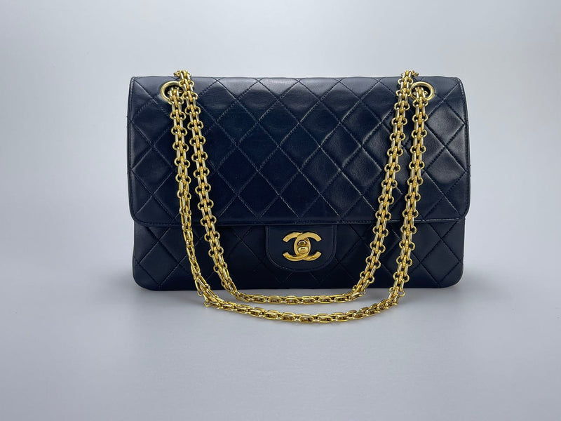 Chanel Black vintage Medium Classic Dopple Flap Bag with 24K Gold Hardware Chanel Bag MILOURA