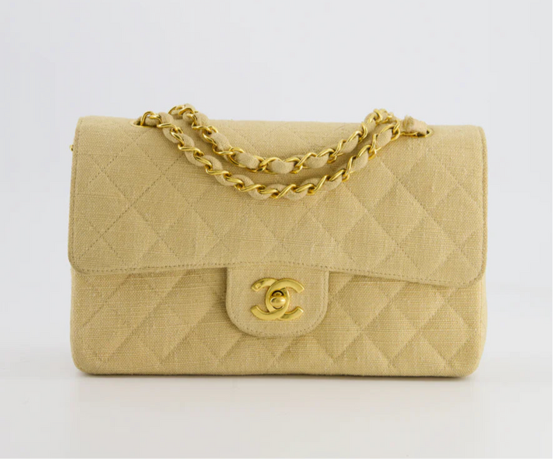 Chanel Vintage Beige Small Fabric Double Flap Bag with 24K Gold Hardware Chanel Bag MILOURA