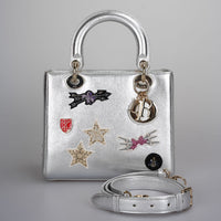 Christian Dior Leather Lady Dior Shoulder Bag in Silver