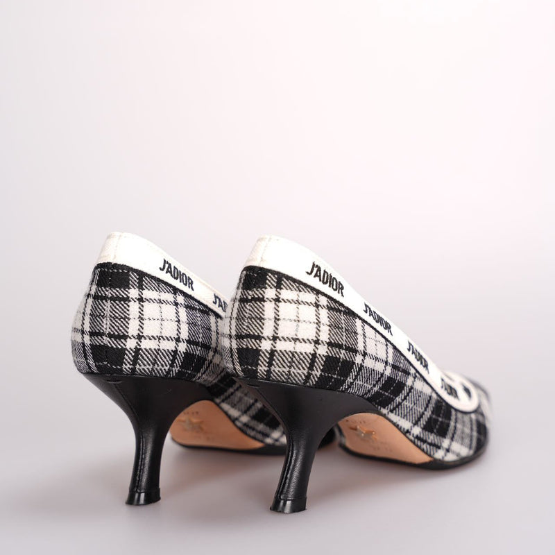 Dior Canvas Ribbon Tartan Print Embroidered J'Adior Pumps Luxury Brand Shoes MILOURA