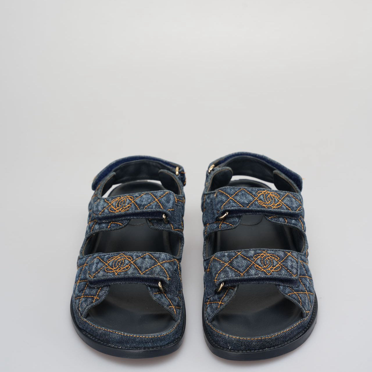 Used Designer Chanel Denim Velcro Dad Sandals Size 38|Miloura