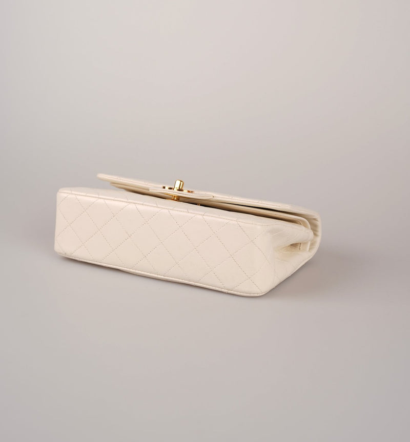 Chanel Small Vintage White Classic Double Flap Bag in Lambskin with gold hardware Chanel Bag MILOURA