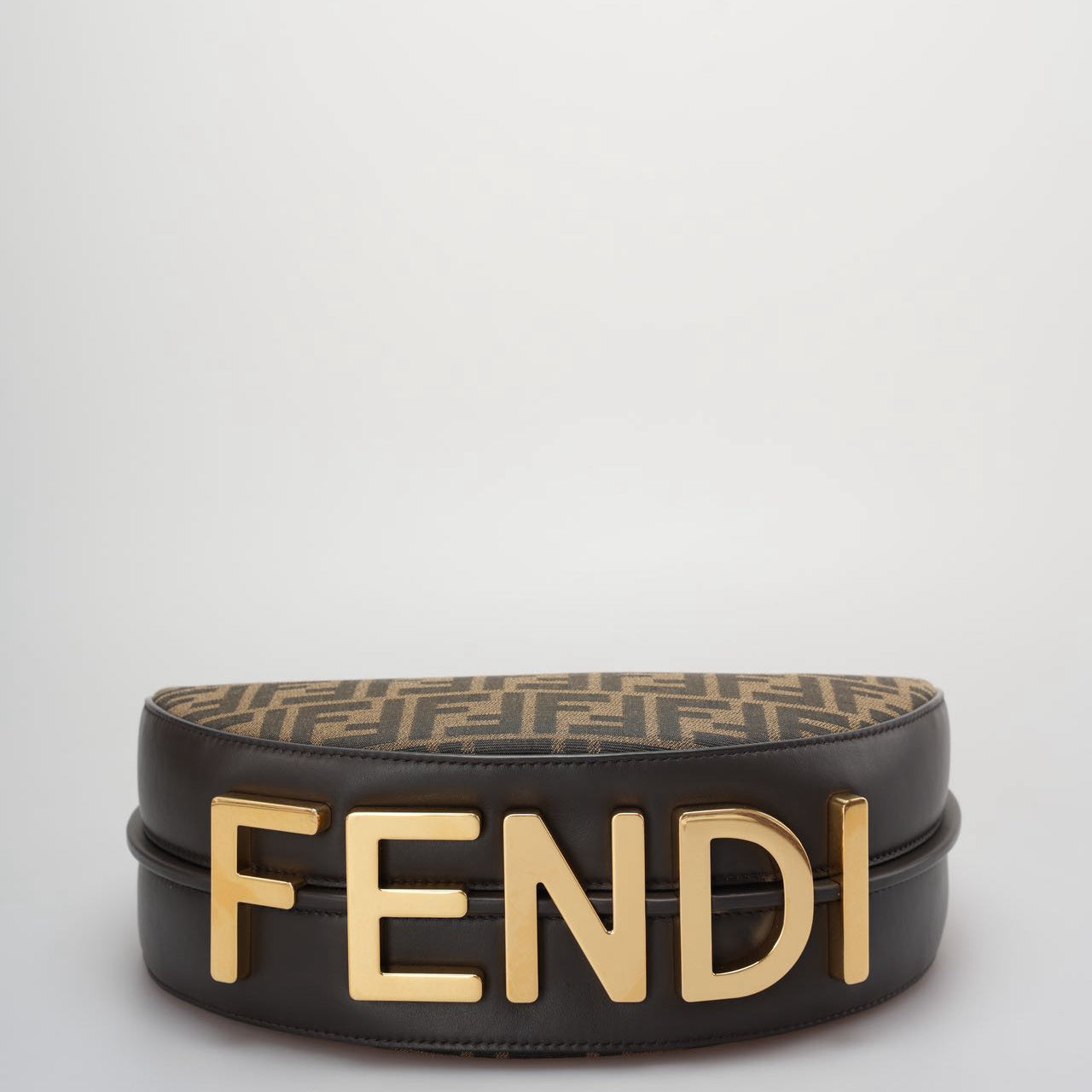 Used Fendi graphy Small Brown FF Jacquard Fabric Bag MILOURA