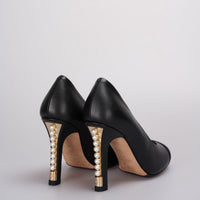 Chanel Lambskin Grosgrain Cap Toe Pumps with Pearl Embellished Heel Black