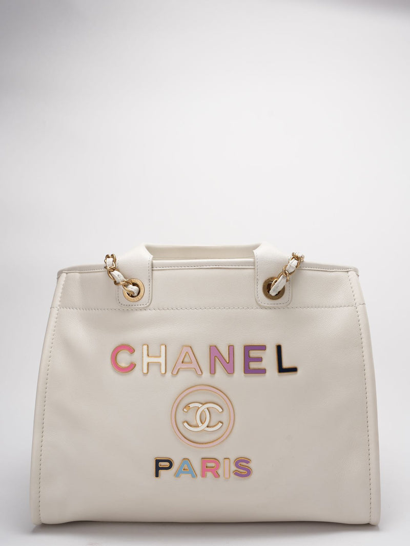 Chanel Deauville Tote Bag With Pouch Enamel White Calfskin Leather Multicolour (2022SS) Limited Edition Miloura