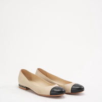 Chanel Beige/Black CC Chain Embellished Heel Ballet Flats Size 39