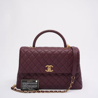 Chanel Burgundy Quilted Coco Lizard Handle Flap Caviar 2017
