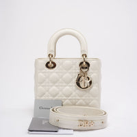 Christian Dior White Small Lady Dior in Cannage Lambskin 2020