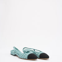 Chanel Turquoise/ Green Color Tweed Cap Toe CC Slingback 36.5C
