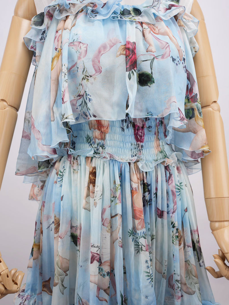 dolce and gabbana blue dress & Long Majolica-print Twill Shirt and leopard Pre-Loved Dolce & Gabbana Angel