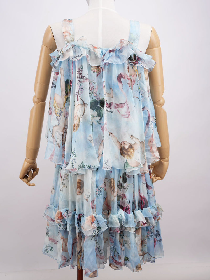 dolce and gabbana blue dress Pre-Loved Dolce & Gabbana Angel Print Silk Pleated Midi Dress– Blue & Multicolor, IT 38 – MILOURA