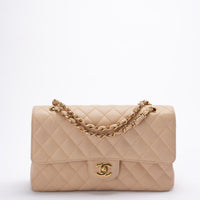 Chanel Classic Flap Bag Medium Beige Caviar Leather