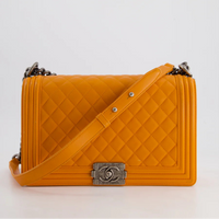 Chanel Medium Boy Bag Lamb Orange 2015