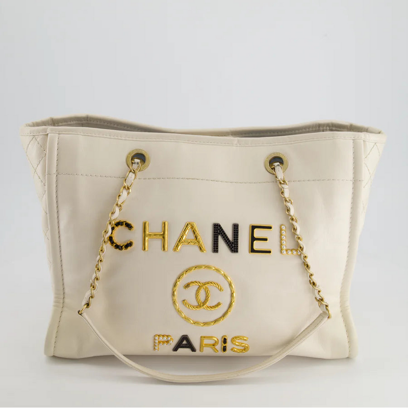 Second hand Chanel White Small Deauville Tote Calfskin 2020