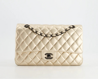 Chanel klassische mittelgroße Double Flap Tasche Lammleder Metalloptik Gold 2021