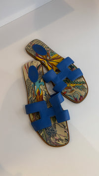 Hermès Oran Sandals in the "Bleu Zanzibar Canvas Size 41.5