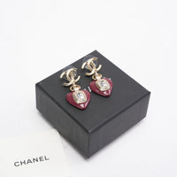 Chanel B21 K CC Heart Drop Earrings Metal with Resin/ Crystals