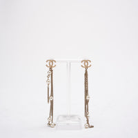 Chanel Faux Pearl CC Chain Drop Earrings