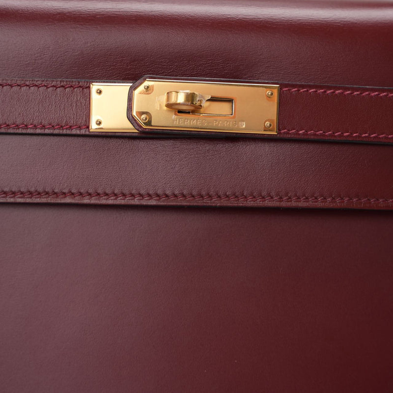 Hermes Kelly 32 Sellier Bag In Burgundy Box Leather With Gold Hardware from 2004
