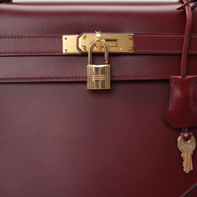 Hermes Kelly 32 Sellier Bag In Burgundy Box Leather With Gold Hardware from 2004
