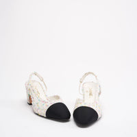 Chanel Multicolor Tweed CC Logo Slingback Pumps Size 38 ½