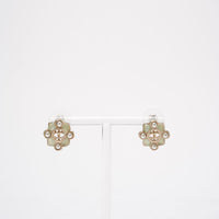 Chanel Gold CC Resin and Faux Pearl Push Back Earrings