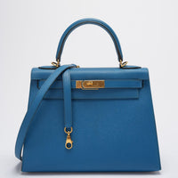 Hermes Kelly Sellier Bag 28cm In Blue Epsom Leather With Gold Hardware front image 