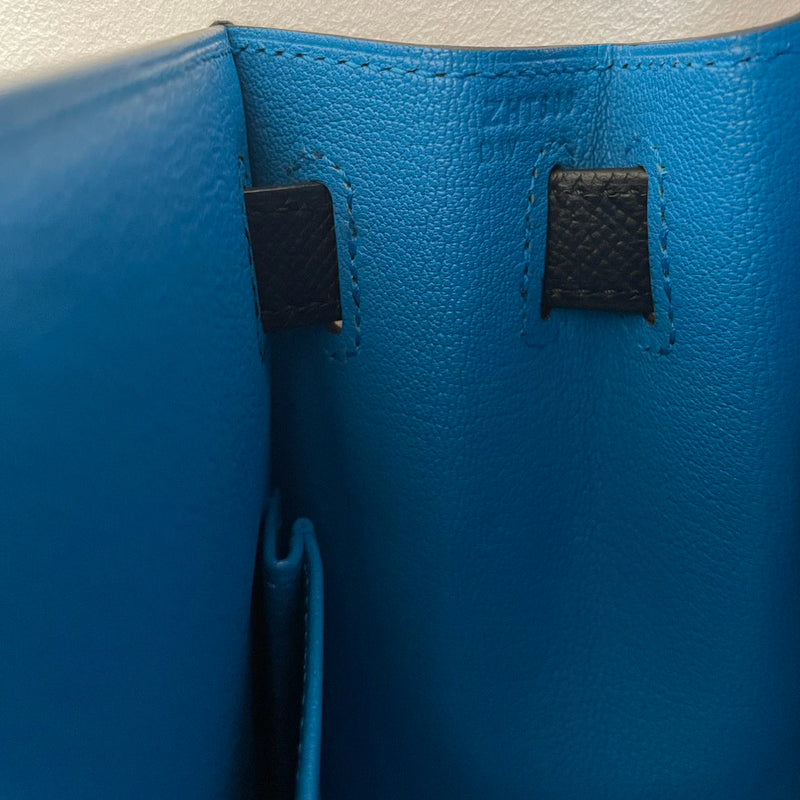 Hermes Kelly 28 Sellier Casaque Tricolour Black Blue Indigo Frida Epsom Gold Hardware