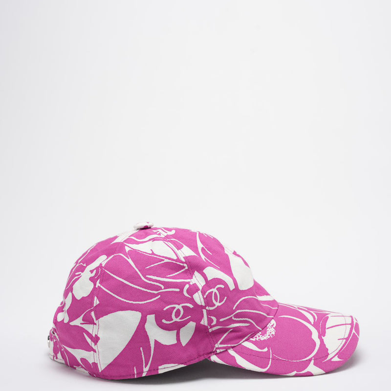 Pre-loved Chanel Cotton CC Cap Hat in Pink and White