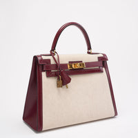 Hermes Vintage Kelly Sellier 28 Rouge Canvas Leather 1989